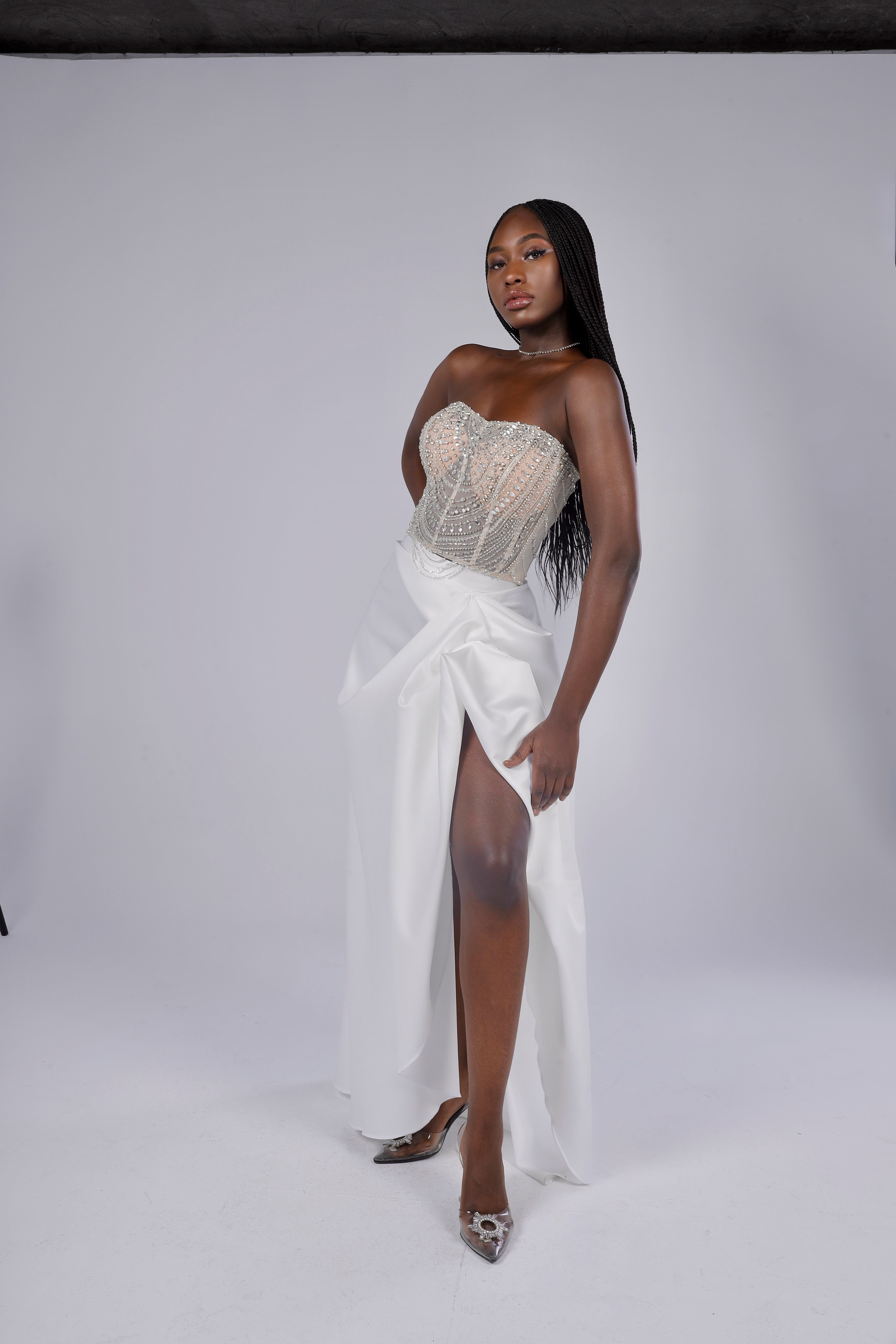 Intricate Embroidered White  Corset