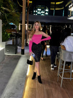 Long Gloves Pink Corset