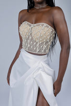 Crisscrossed Embroidered White Corset