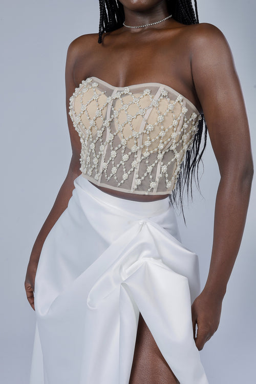 Crisscrossed Embroidered White Corset