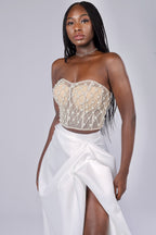 Crisscrossed Embroidered White Corset
