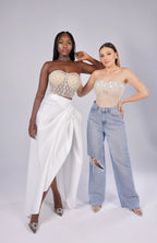 Crisscrossed Embroidered White Corset