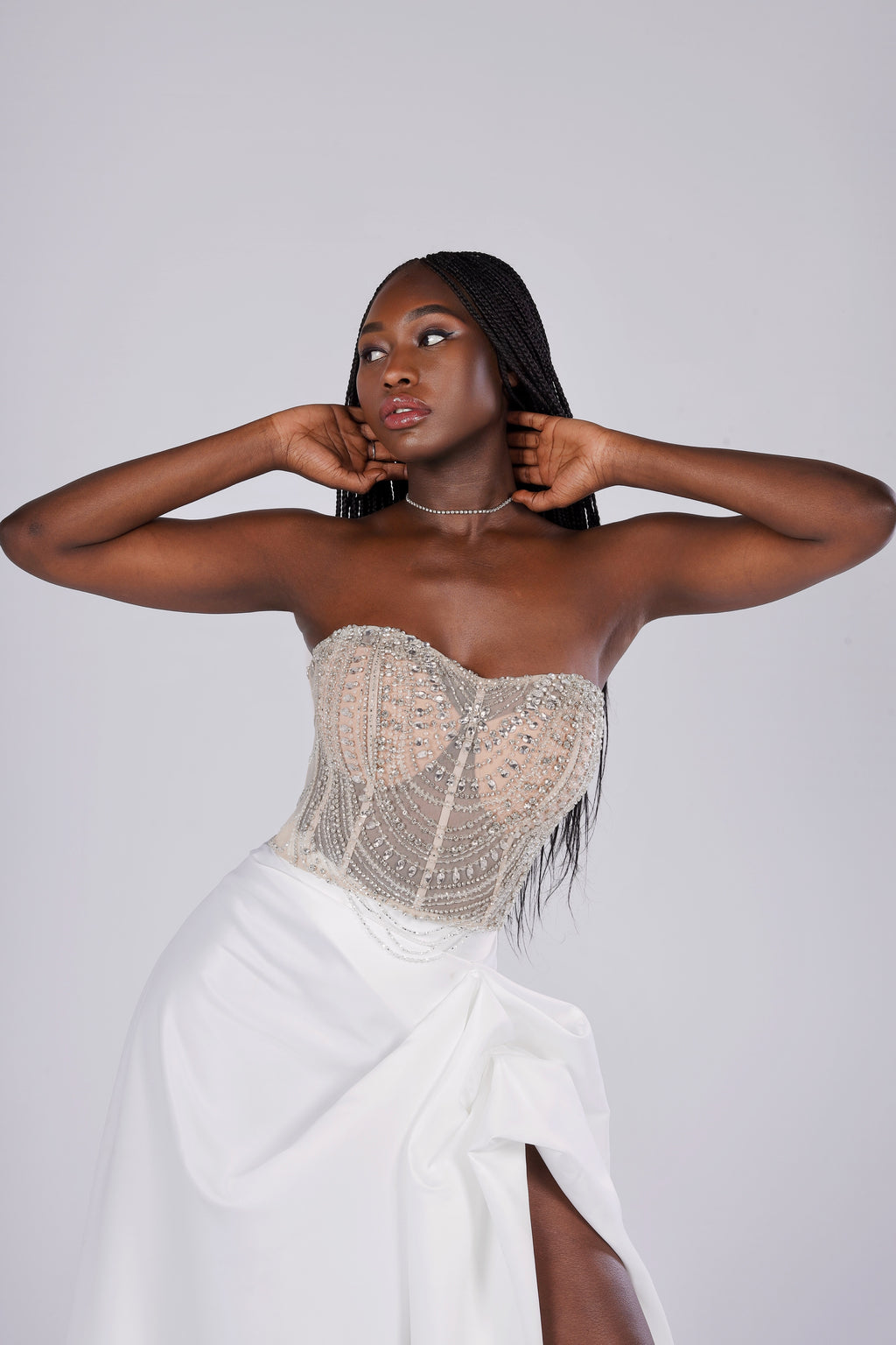 Intricate Embroidered White  Corset