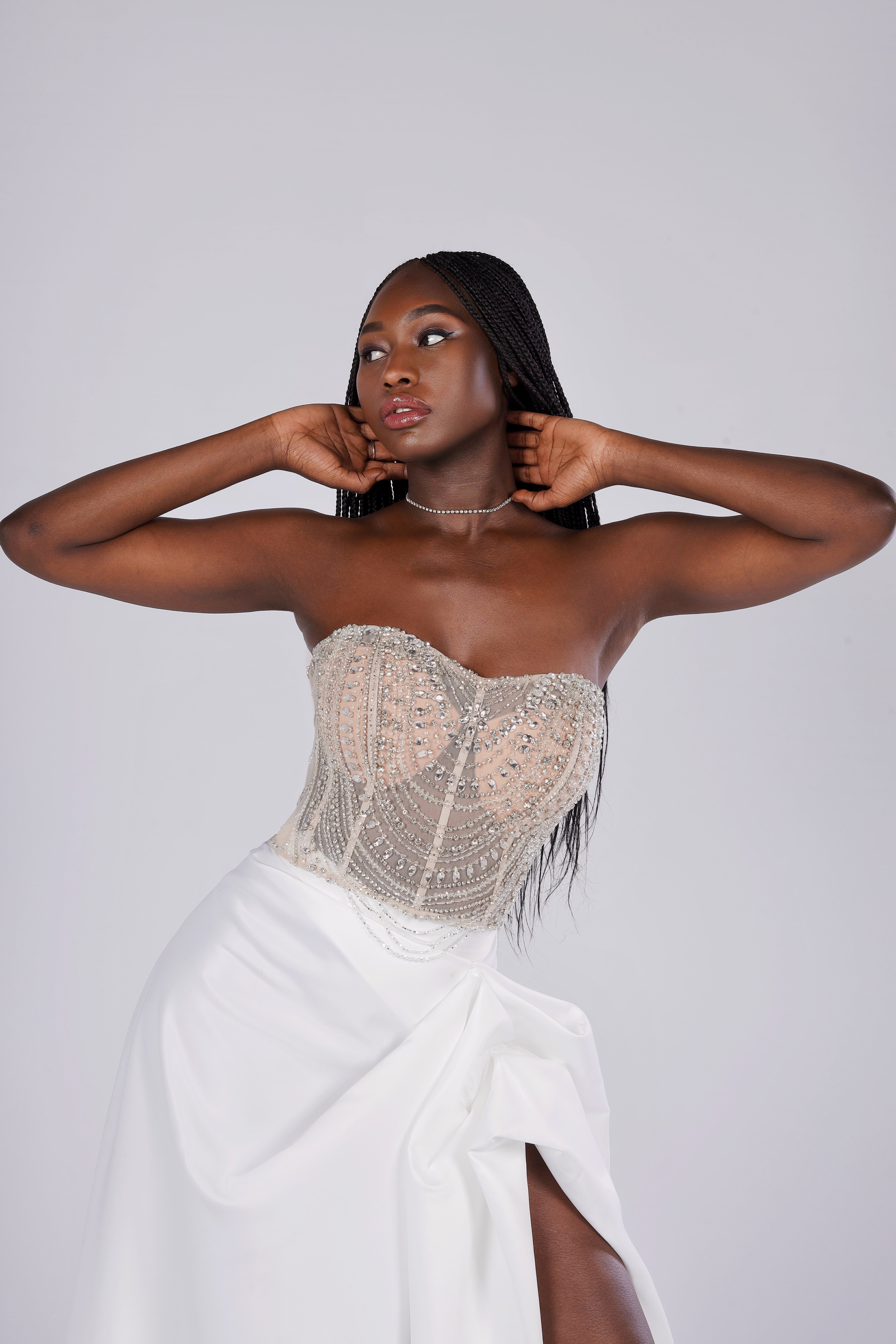 Intricate Embroidered White  Corset