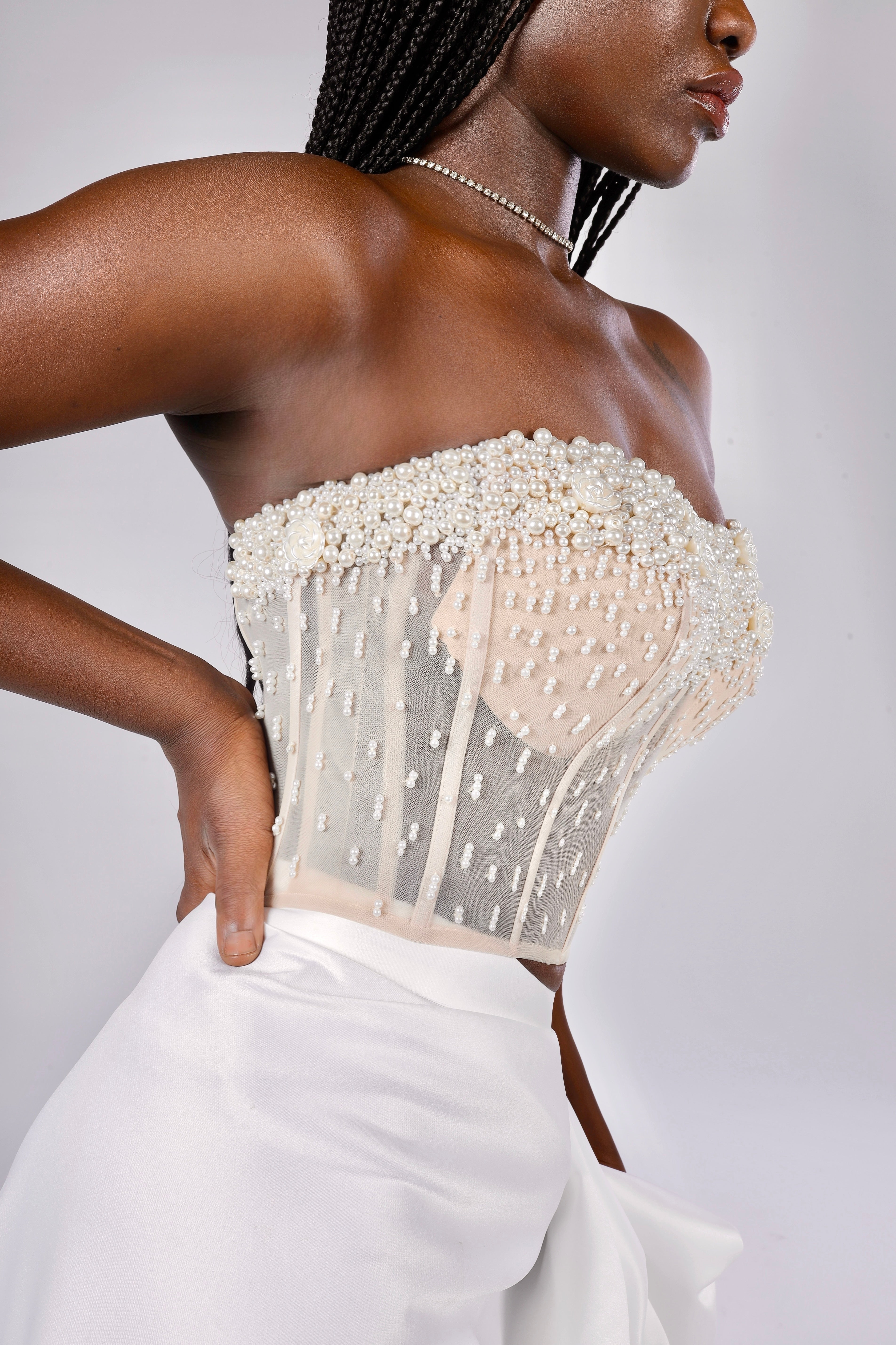 Flowery Embroidered White Corset